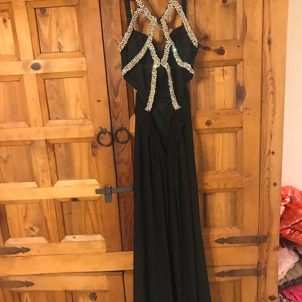 La Femme -  Sequin  V-Neck Gown, silky smooth texture, no rips, tears, or stains